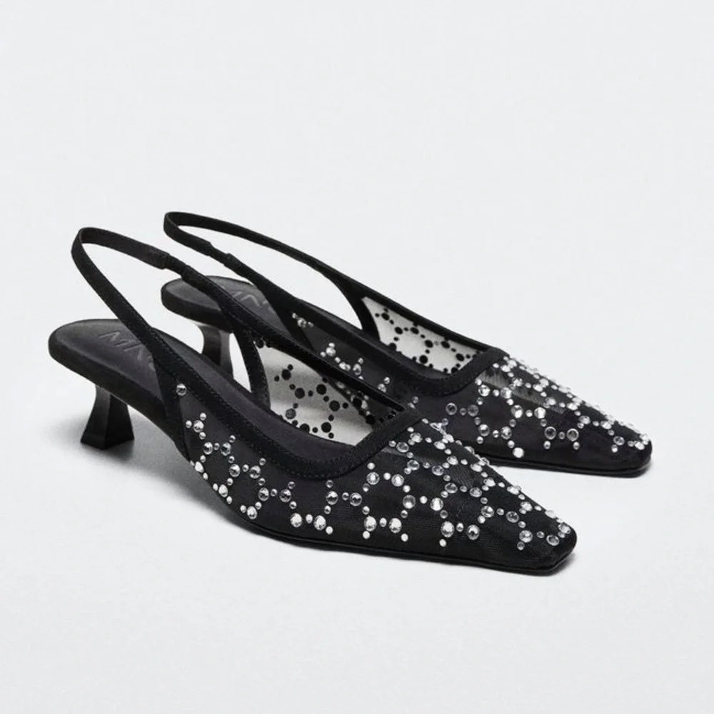 Mango glitter heeled slingback shoes NWT